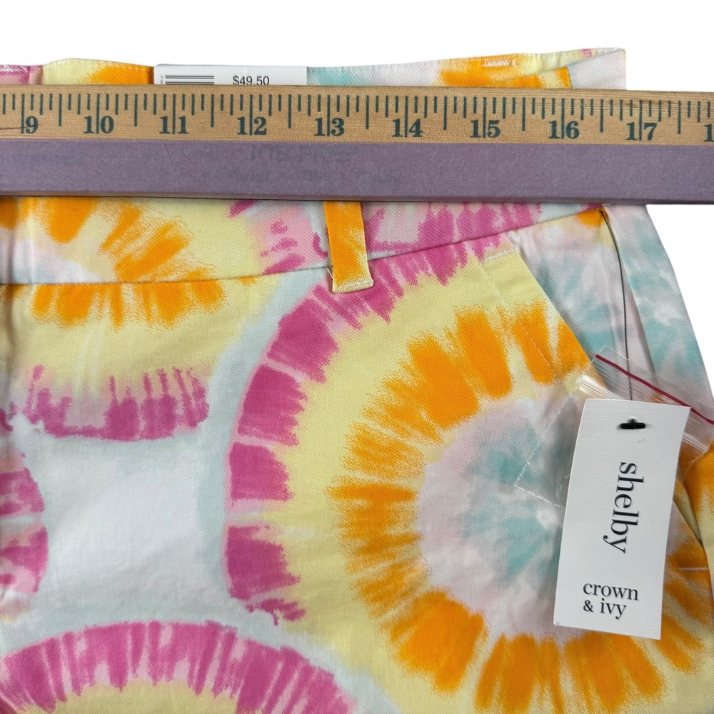 Crown & Ivy Shelby Scallop Tie Dye Shorts‎ Pink Orange Yellow Womens 8 NEW - Picture 4 of 6